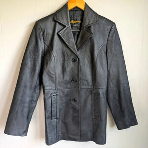 Ben Z Leather Coat in Black size Medium Tailored Vintage Genuine Single Breasted